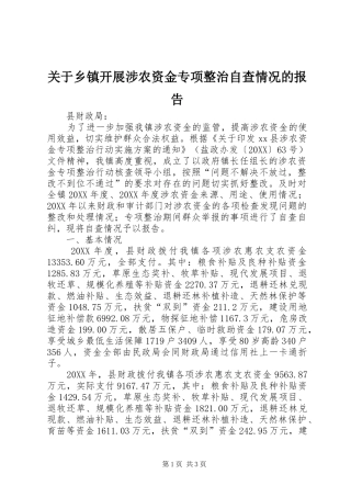 关于乡镇开展涉农资金专项整治自查情况的报告