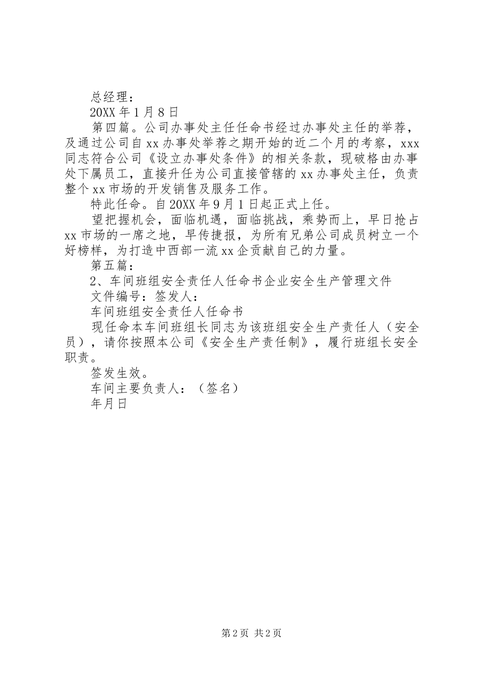 安全主任任命书_第2页