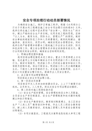 安全专项治理行动动员部署情况