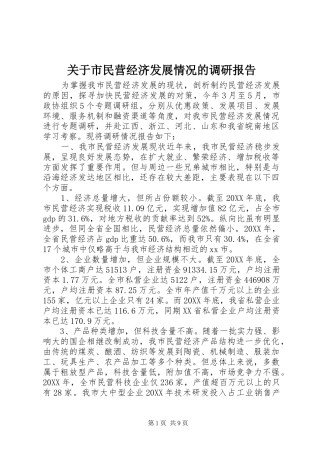 关于市民营经济发展情况的调研报告