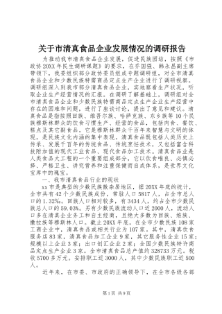 关于市清真食品企业发展情况的调研报告
