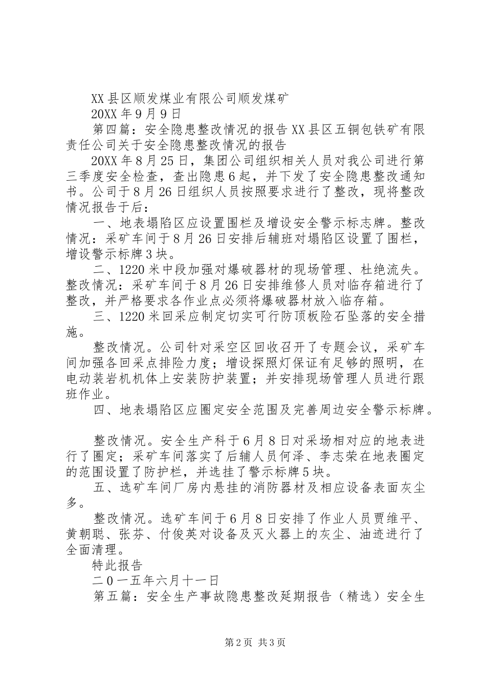 关于延期整改部分隐患的情况报告_第2页