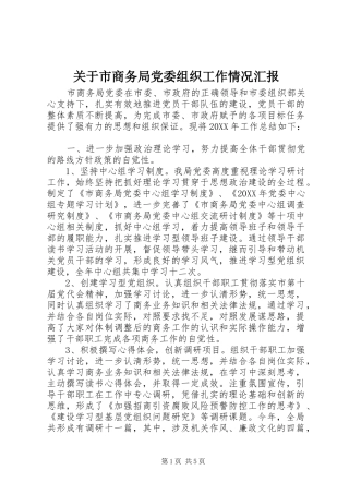 关于市商务局党委组织工作情况汇报