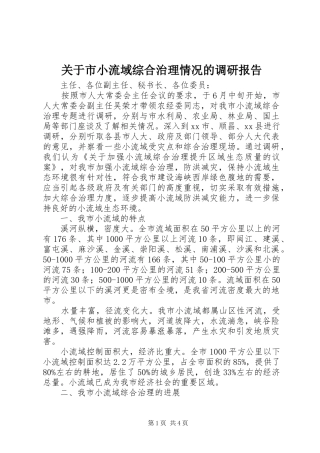 关于市小流域综合治理情况的调研报告
