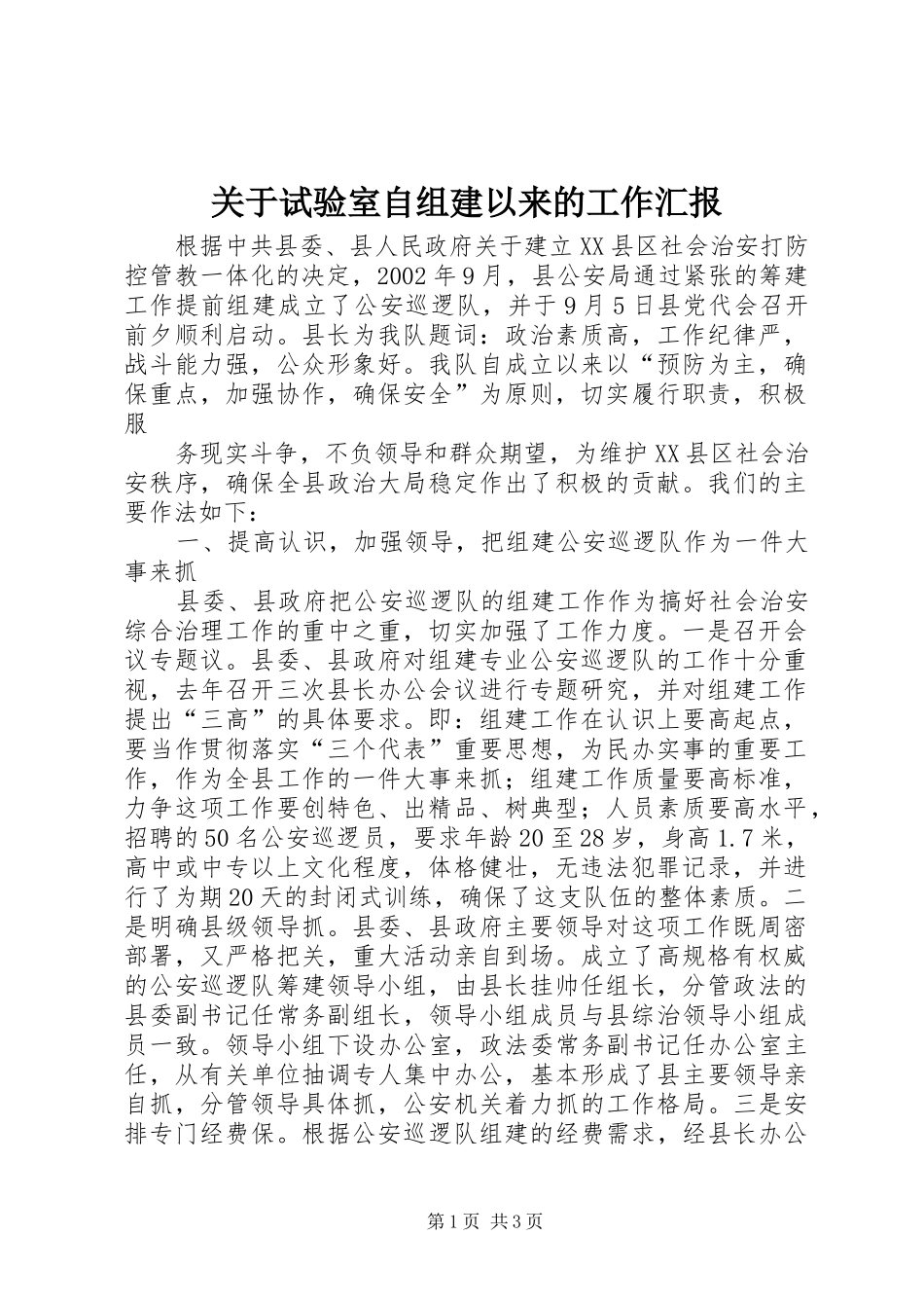 关于试验室自组建以来的工作汇报_第1页