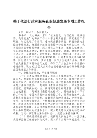 关于依法行政和服务企业促进发展专项工作报告