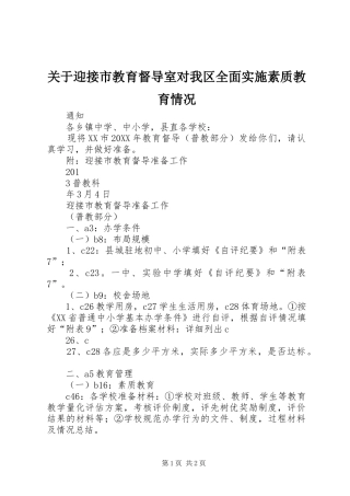 关于迎接市教育督导室对我区全面实施素质教育情况