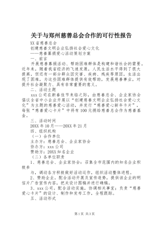 关于与郑州慈善总会合作的可行性报告