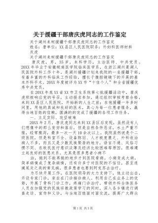 关于援疆干部唐庆虎同志的工作鉴定