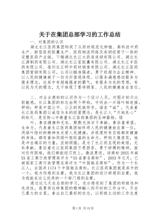 关于在集团总部学习的工作总结