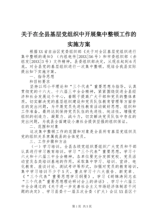 关于在全县基层党组织中开展集中整顿工作的实施方案