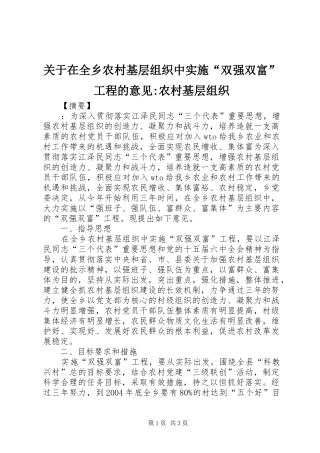 关于在全乡农村基层组织中实施双强双富工程的意见农村基层组织