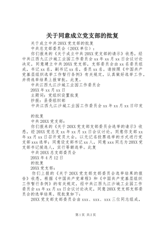 关于同意成立党支部的批复