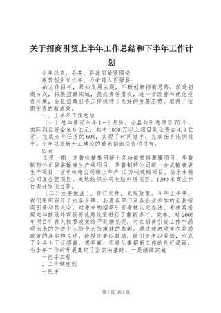 关于招商引资上半年工作总结和下半年工作计划
