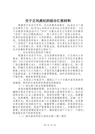 关于正风肃纪的综合汇报材料