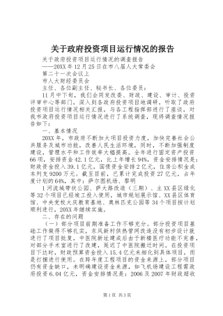 关于政府投资项目运行情况的报告