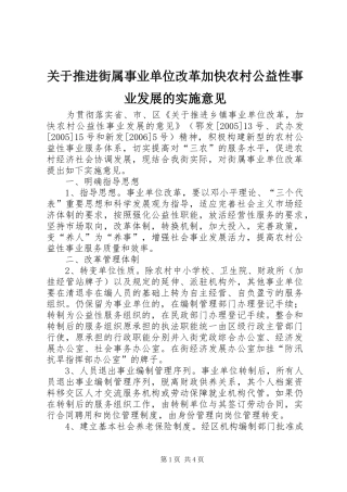 关于推进街属事业单位改革加快农村公益性事业发展的实施意见