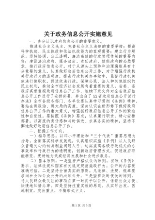 关于政务信息公开实施意见
