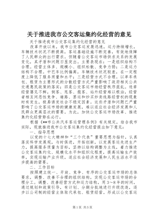 关于推进我市公交客运集约化经营的意见