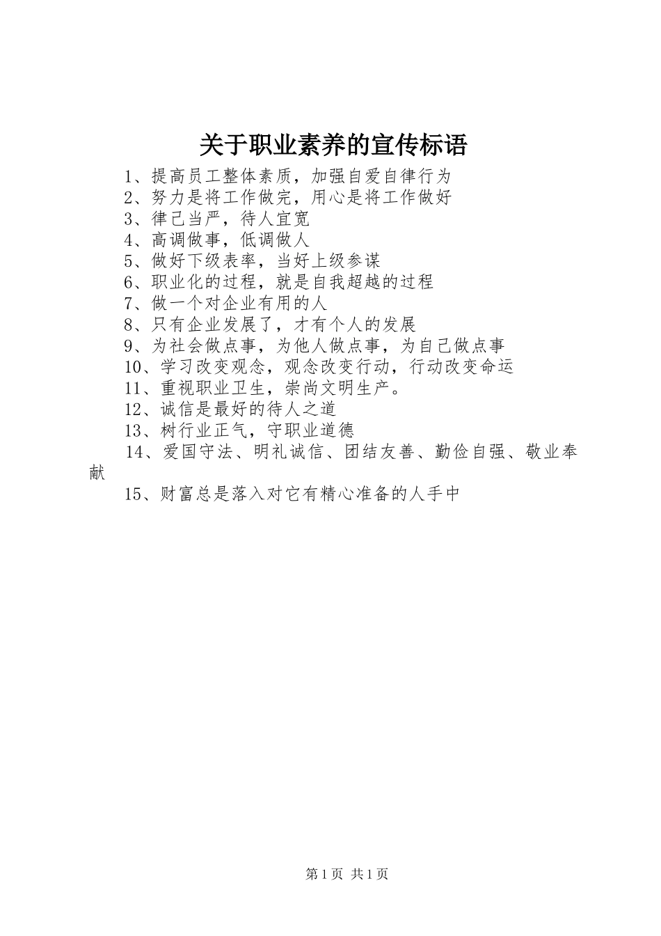 关于职业素养的宣传标语_第1页