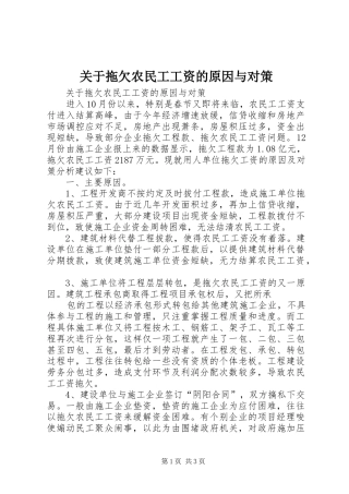 关于拖欠农民工工资的原因与对策