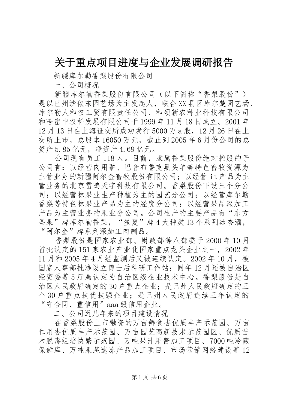 关于重点项目进度与企业发展调研报告_第1页