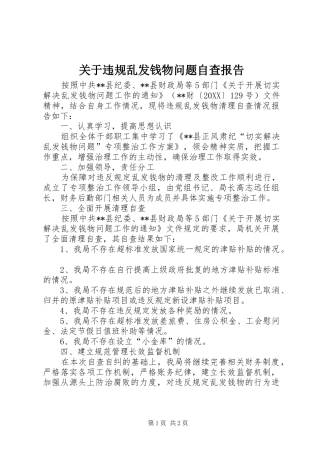 关于违规乱发钱物问题自查报告