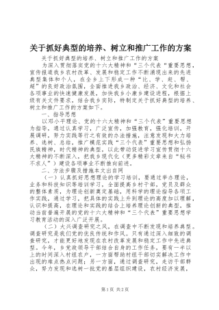 关于抓好典型的培养树立和推广工作的方案