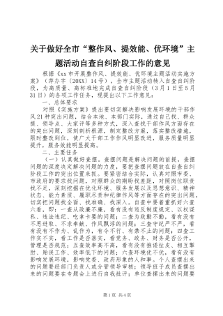 关于做好全市整作风提效能优环境主题活动自查自纠阶段工作的意见