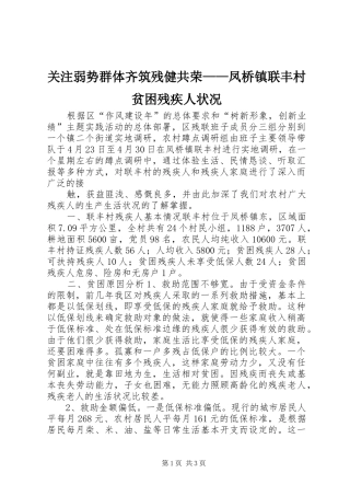 关注弱势群体齐筑残健共荣凤桥镇联丰村贫困残疾人状况