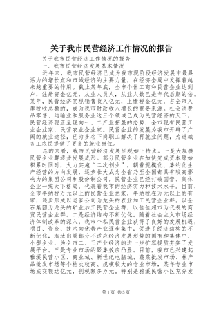 关于我市民营经济工作情况的报告
