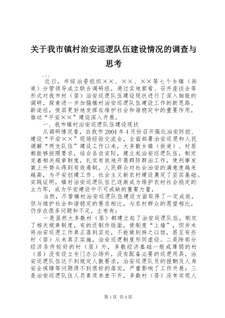 关于我市镇村治安巡逻队伍建设情况的调查与思考