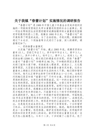 关于我镇春蕾计划实施情况的调研报告