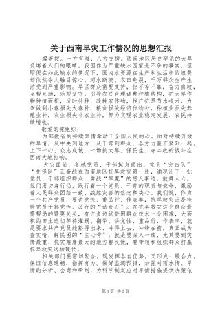 关于西南旱灾工作情况的思想汇报