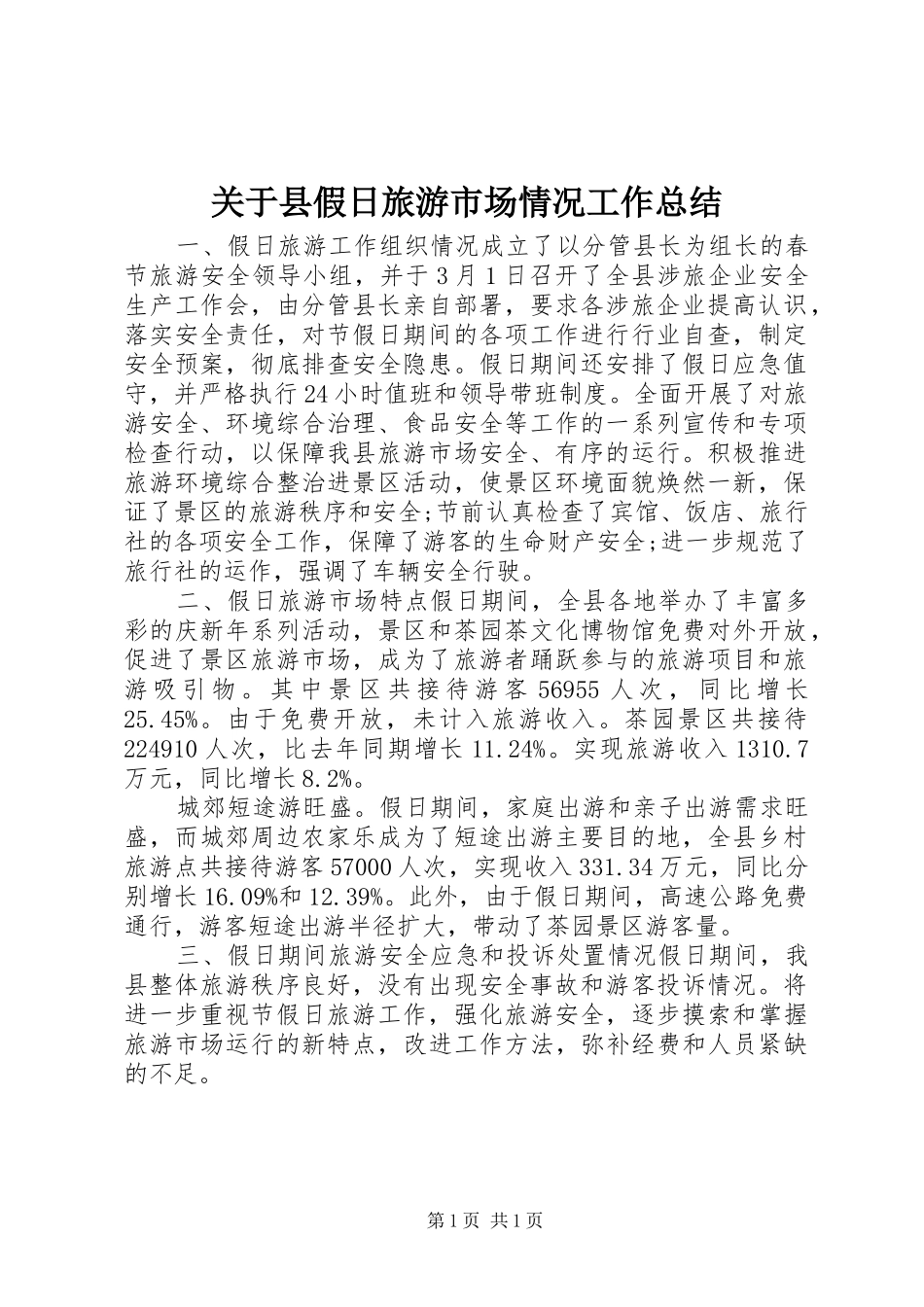 关于县假日旅游市场情况工作总结_第1页