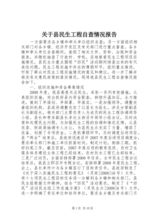 关于县民生工程自查情况报告