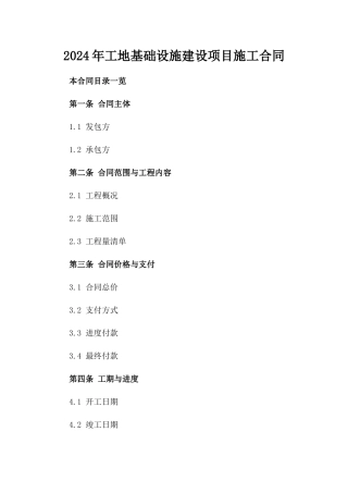 2024年工地基础设施建设项目施工合同