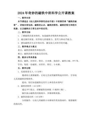 2024年奇妙的磁铁中班科学公开课教案