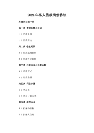 2024年私人借款清偿协议