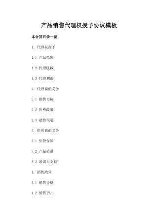 产品销售代理权授予协议模板