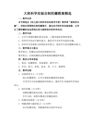 大班科学实验自制陀螺教案精选