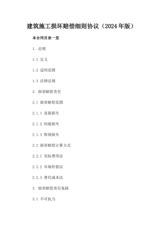 建筑施工损坏赔偿细则协议（2024年版）
