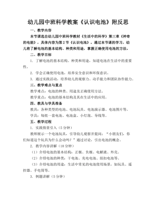 幼儿园中班科学教案《认识电池》附反思
