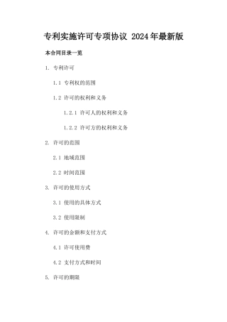 专利实施许可专项协议 2024年最新版