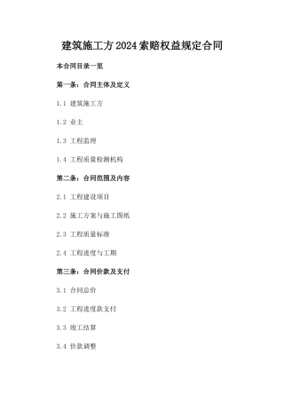 建筑施工方2024索赔权益规定合同