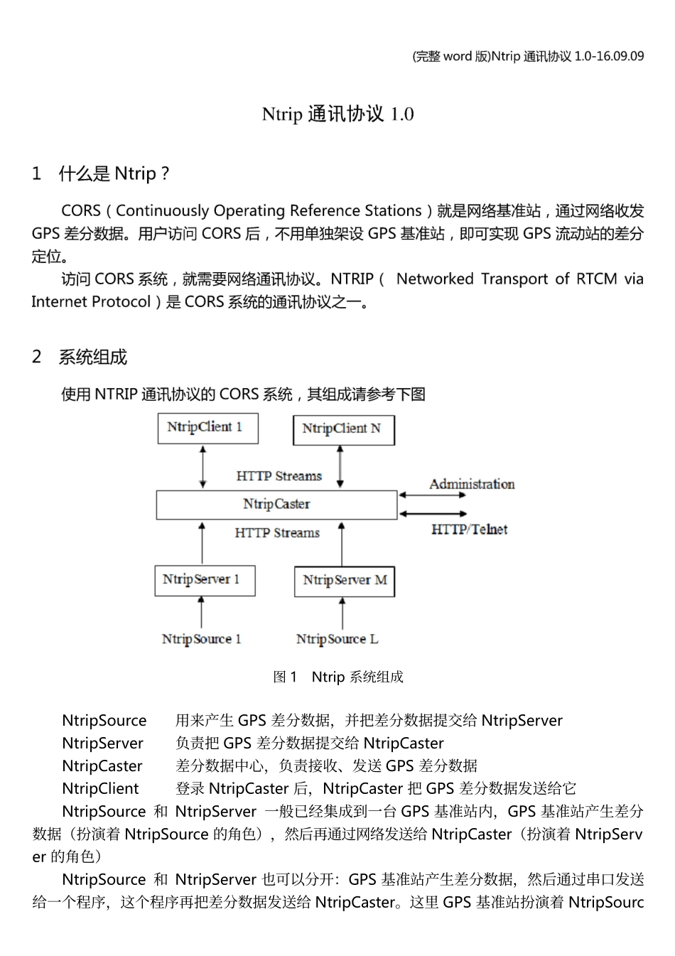 (完整word版)Ntrip通讯协议1.0-16.09.09_第1页