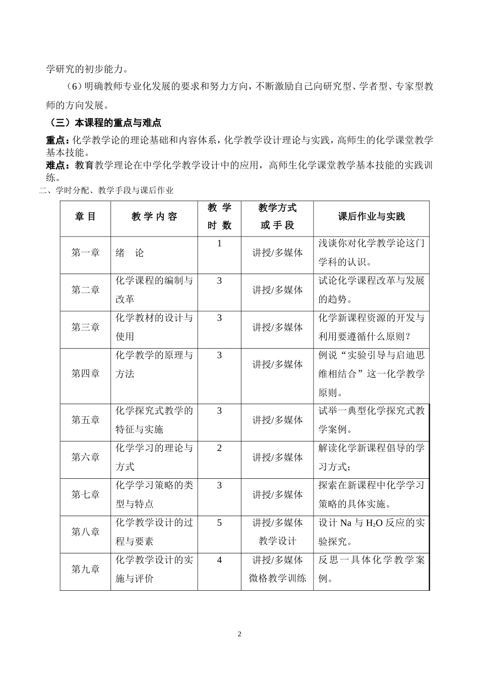 《化学教学论》教学大纲_第2页