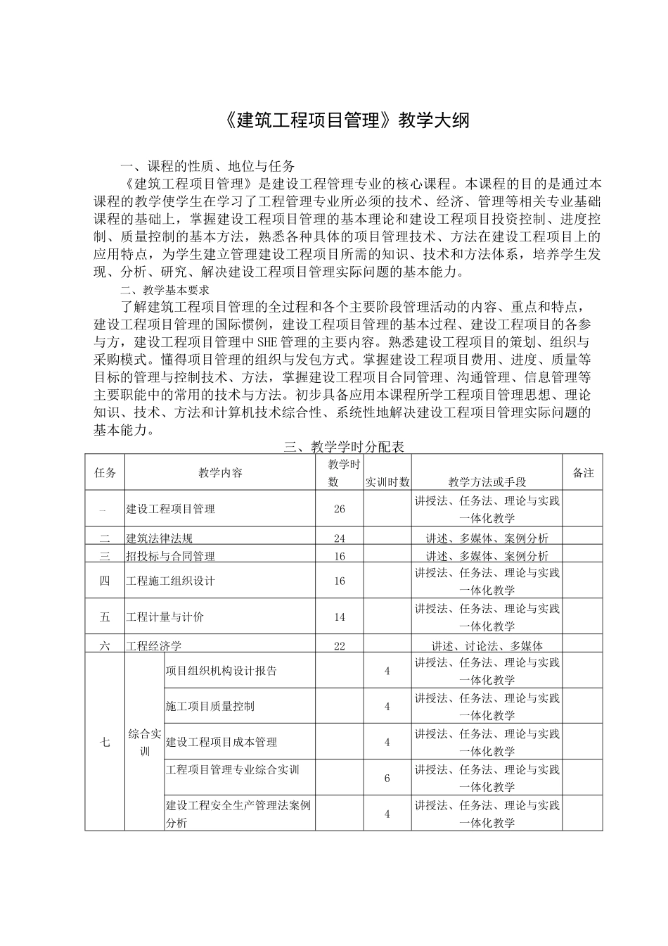 《建筑工程项目管理》教学大纲_第1页