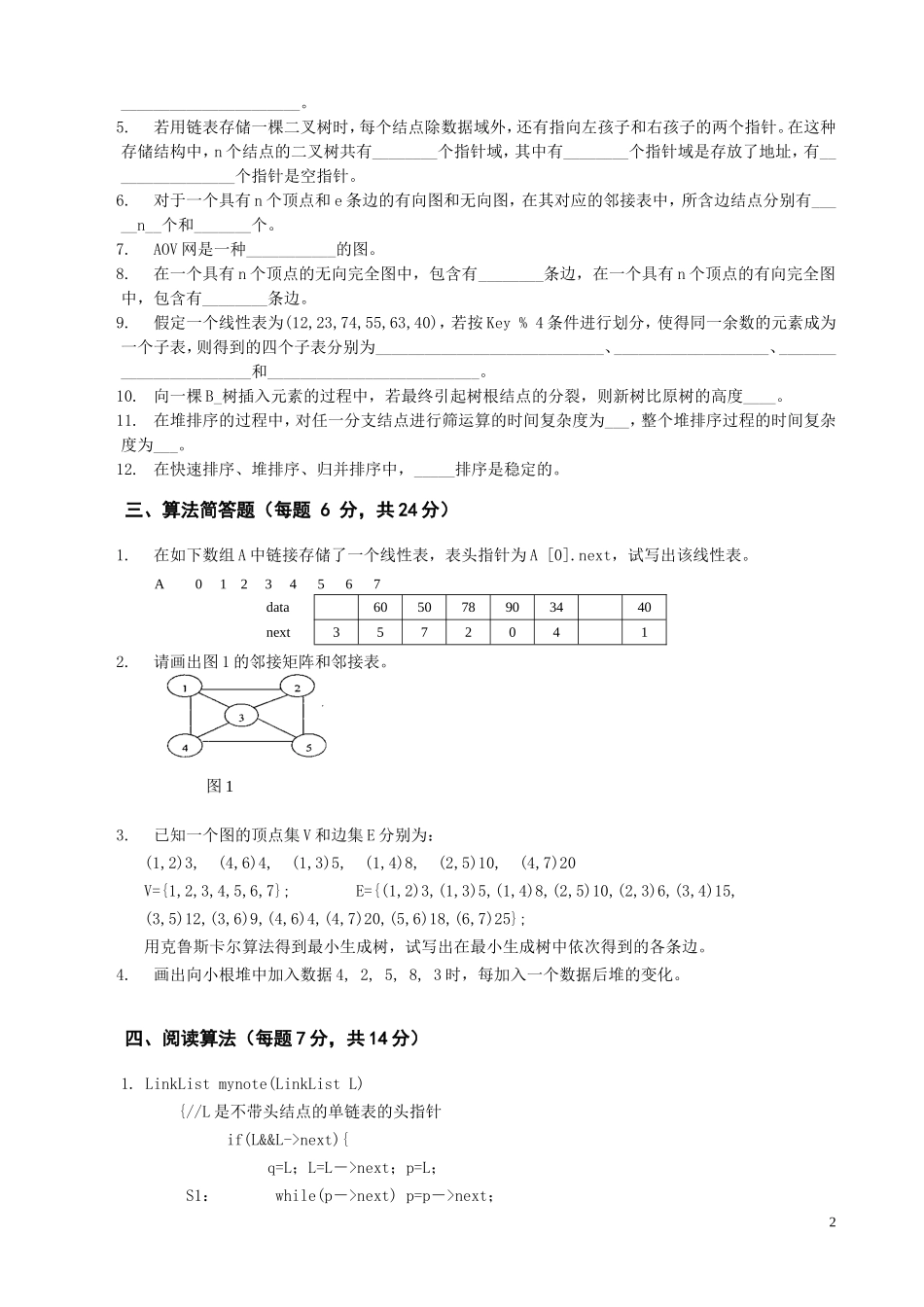 《数据结构》模拟试题一_第2页