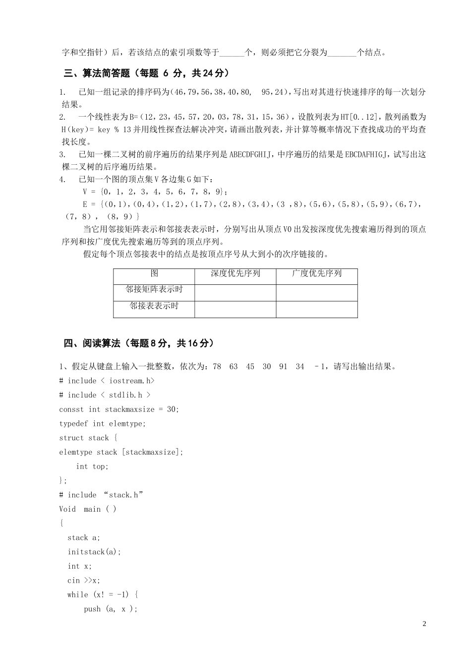 《数据结构》模拟试题二_第2页